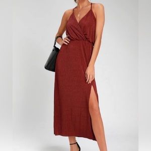 Lush Seaside Getaway Rust Red Midi Dress